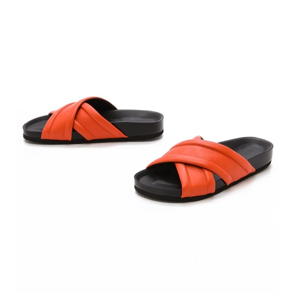 Vince Shoes - Vince Orson' Cross Strap flame orange flat slides
